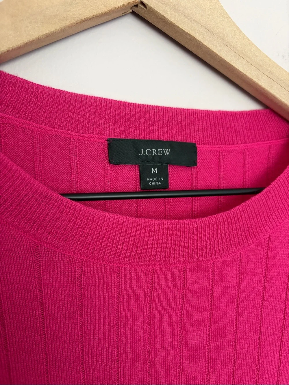 J. Crew Silk Cashmere Blend Wide Ribbed Crewneck Shirt Medium Magenta